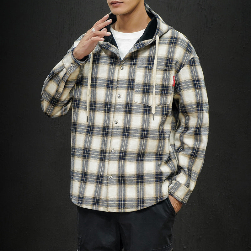Plus Velvet Black Plaid Hoodie Shirt